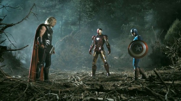 Chris Hemsworth Robert Downey Jr and Chris Evans in The Avengers 2012 Movie Image 600x336 The Avengers (2012)